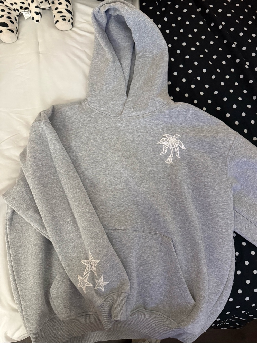 PINK PALM PUFF - Grey Graphic Hoodie with Angel Wings - Picture 2 of 2
